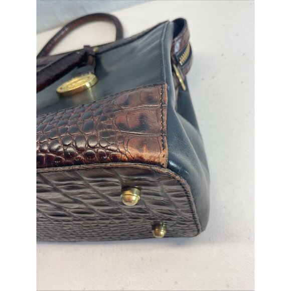 Brahmin Crandall Tuscan Leather Satchel Black Brown Croc - Picture 8 of 15